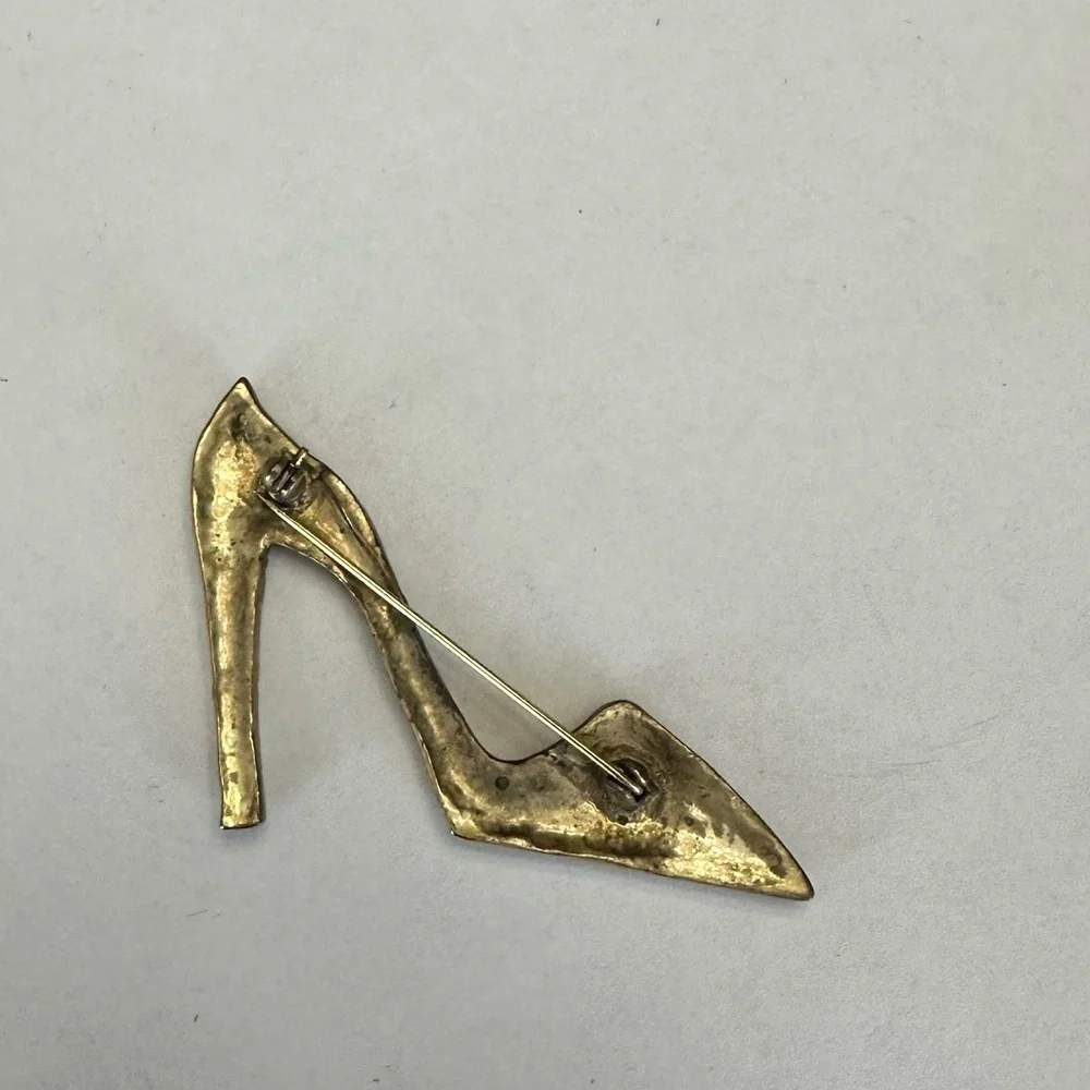 Womens vintage‎ gold tone and rhinestone diva high heels shoes pin brooch